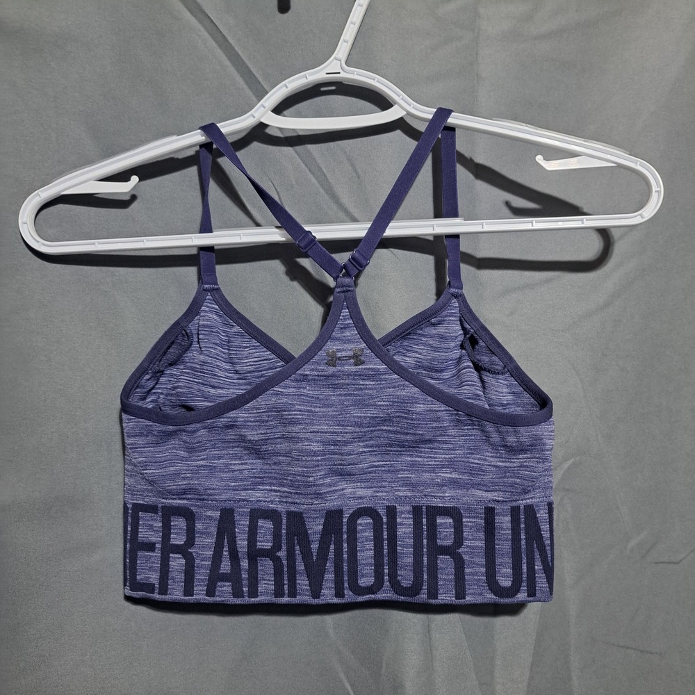Under Armour‎ UA MEDIUM Seamless Cross Back Sports Bra Streaky Heather Blue - Picture 2 of 5